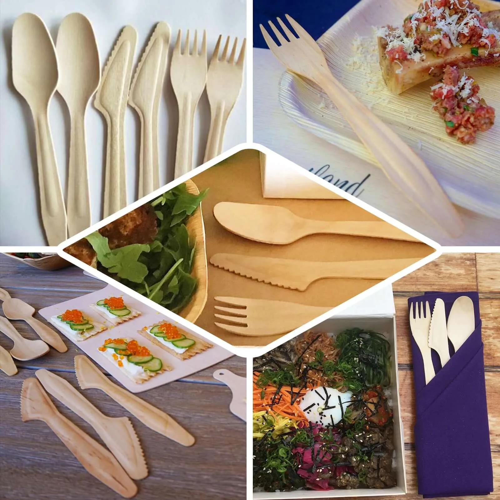 100 Pack Eco Friendly Birchwood Picnic Forks, 6" Biodegradable Wooden Cutlery