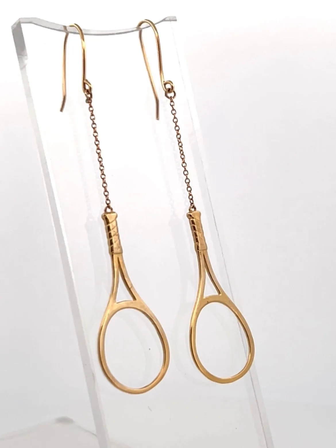 1.5” Tennis Racket Solid Gold Earrings