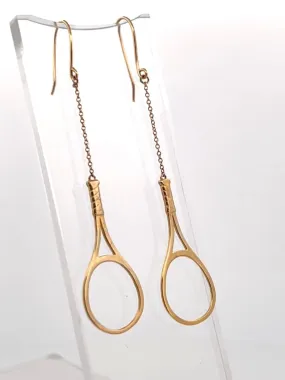 1.5” Tennis Racket Solid Gold Earrings