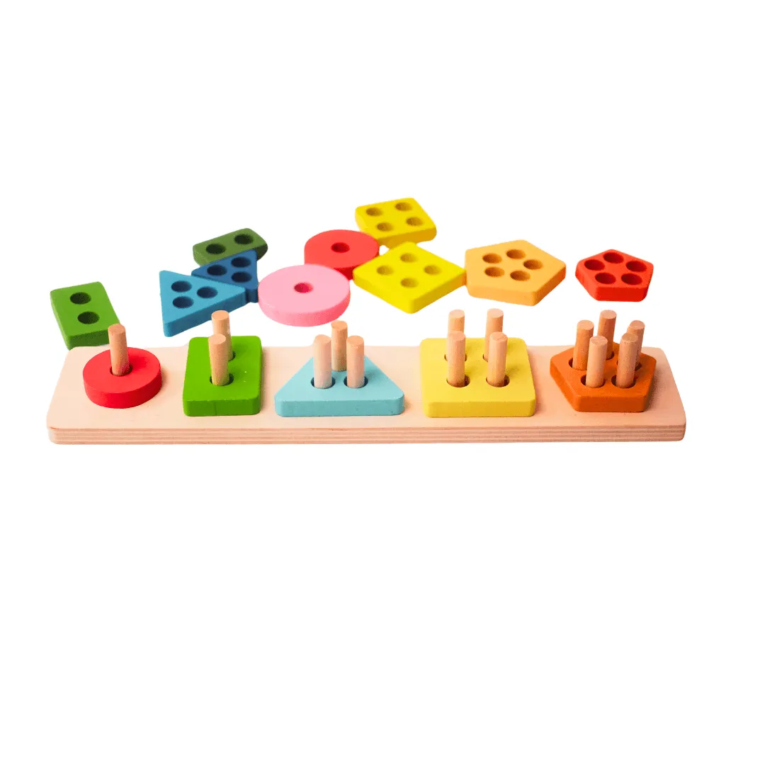 5 shapes - Wooden Colorful Shape Sorting Stacking Rings Toys