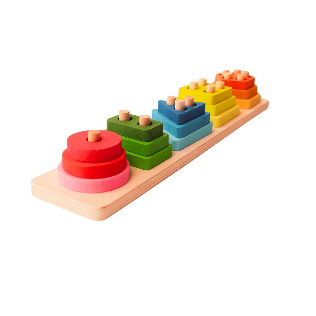 5 shapes - Wooden Colorful Shape Sorting Stacking Rings Toys