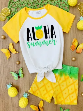 Aloha Summer Pineapple Denim Short Set