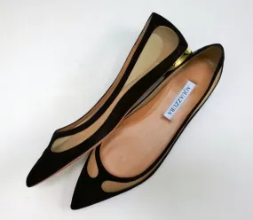 Aquazzura Amal Black Suede and Mesh Cutout Flats Pointy Shoes NIB