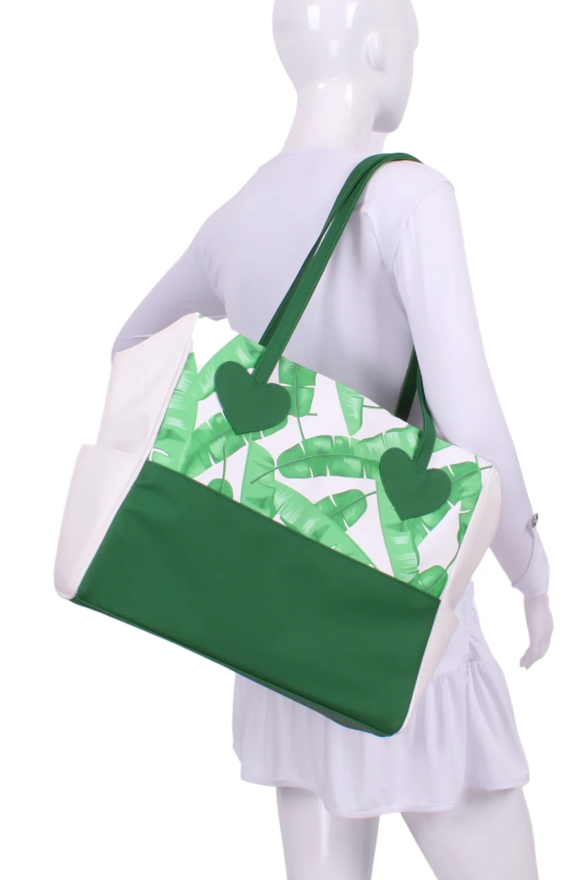 Banana Leaf on White   White Green Mini LOVE Tote Tennis Bag