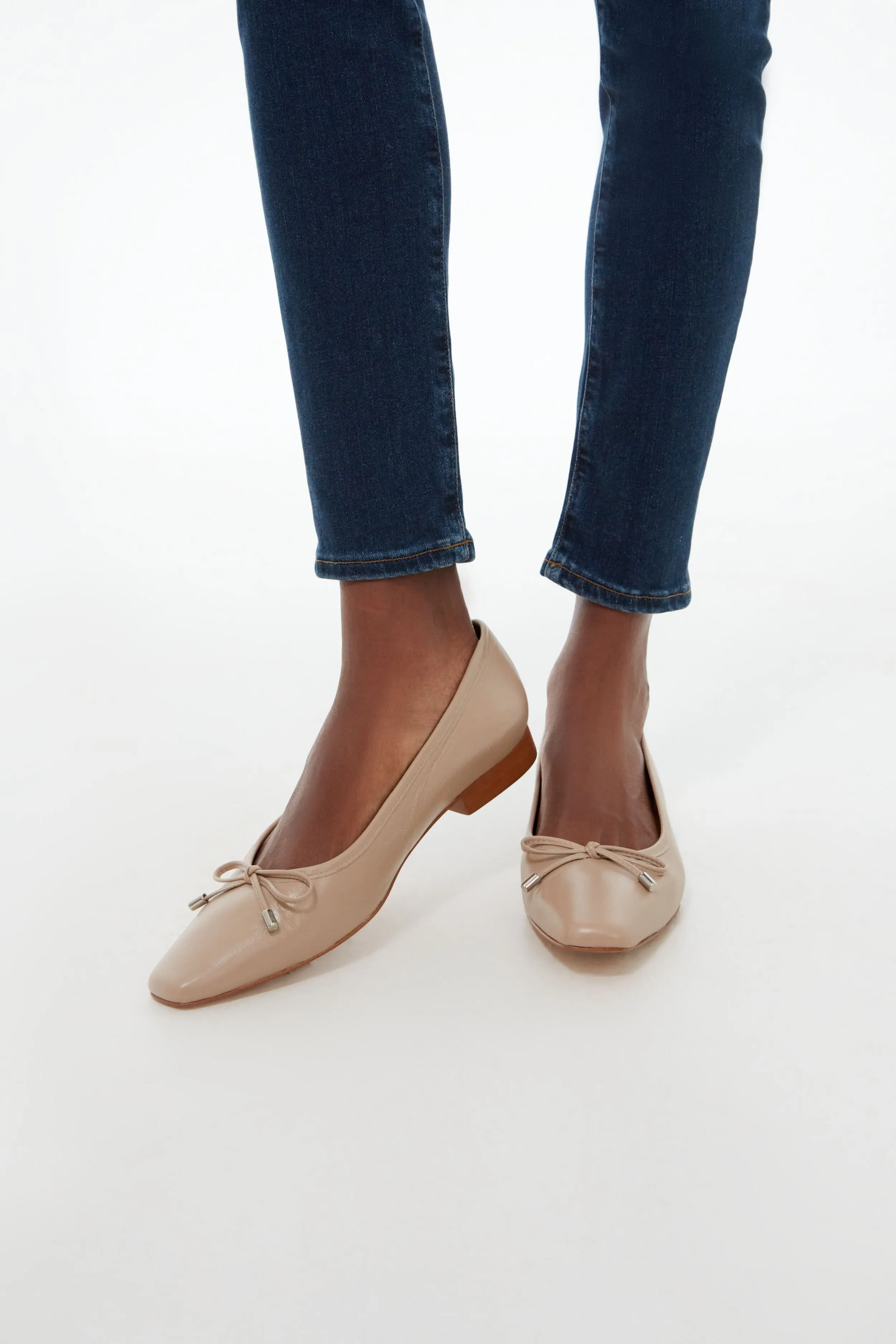 Beige Leather Monica Flats