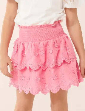 Billie Embroidered Shirred Girls Skirt