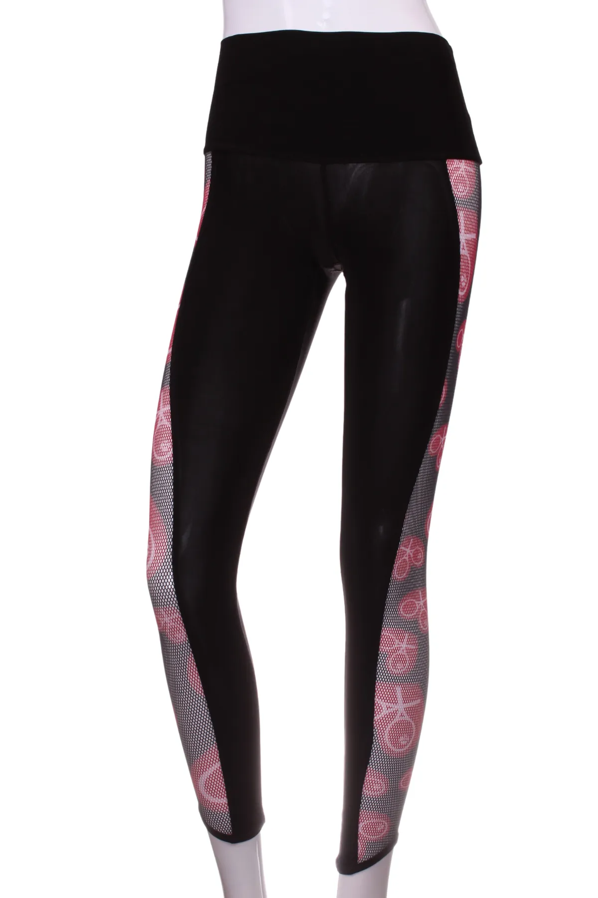 Black Leg Lengthening Leggings with Heart Mesh