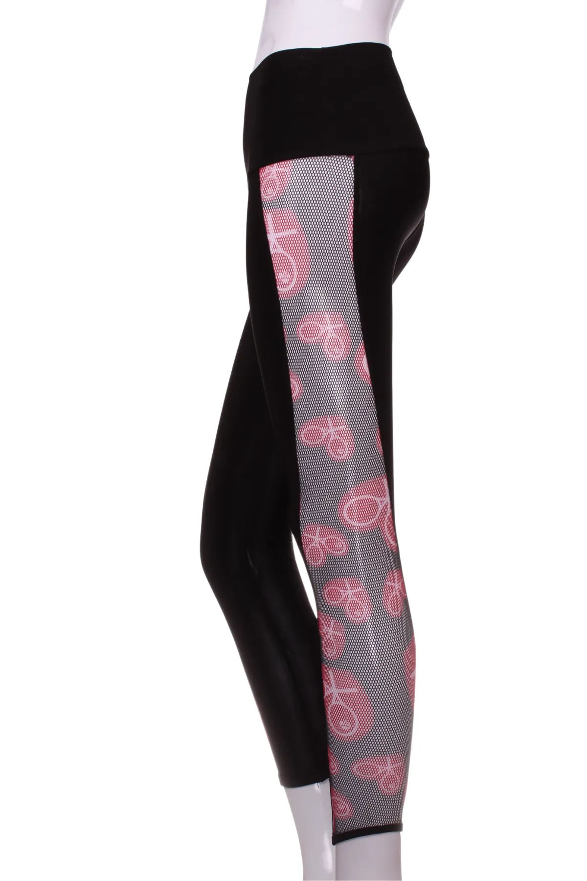 Black Leg Lengthening Leggings with Heart Mesh