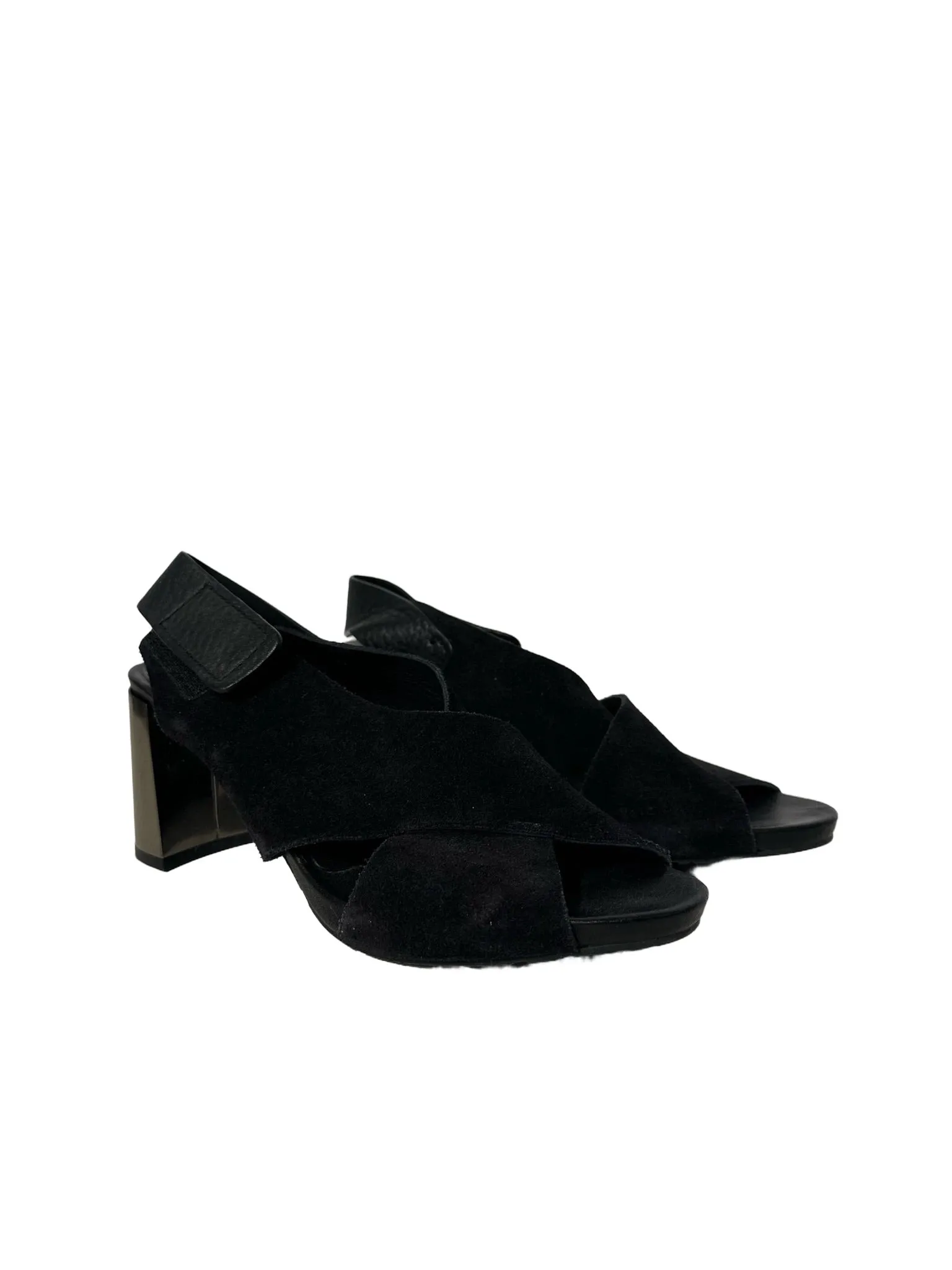 Black Suede Velcro Chunk Heel 39