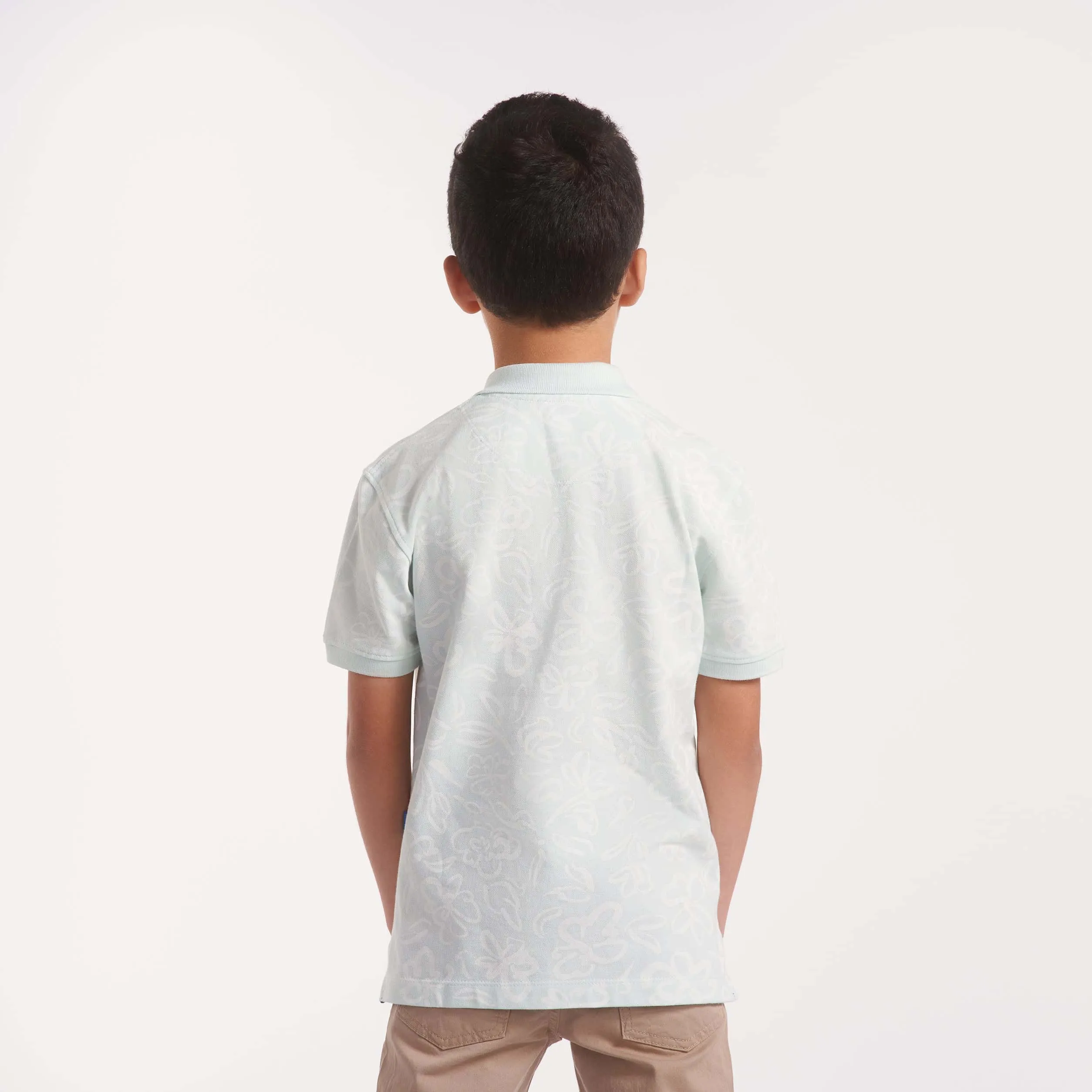 Boys all over print w/solid collar polo shirt (81)