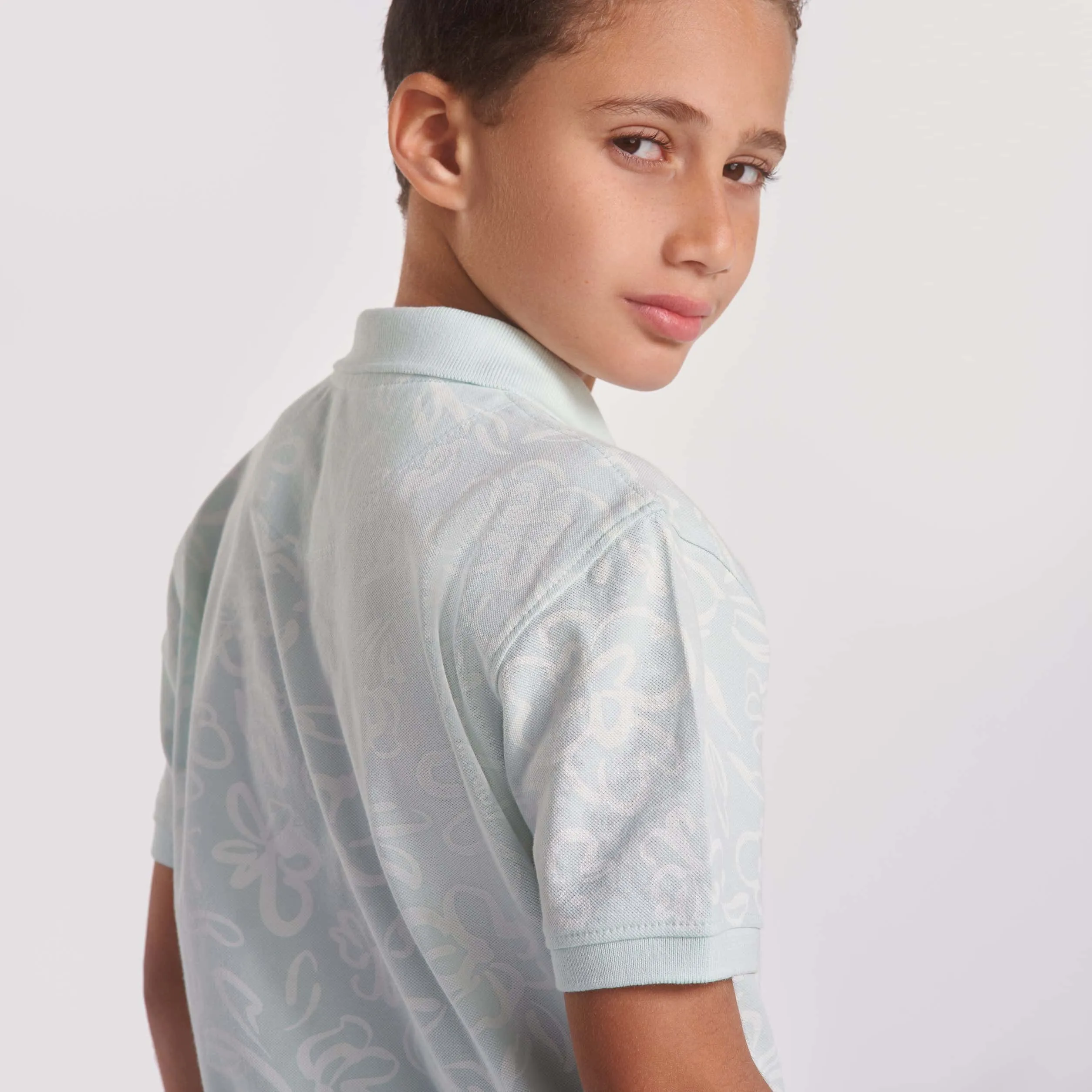 Boys all over print w/solid collar polo shirt (81)