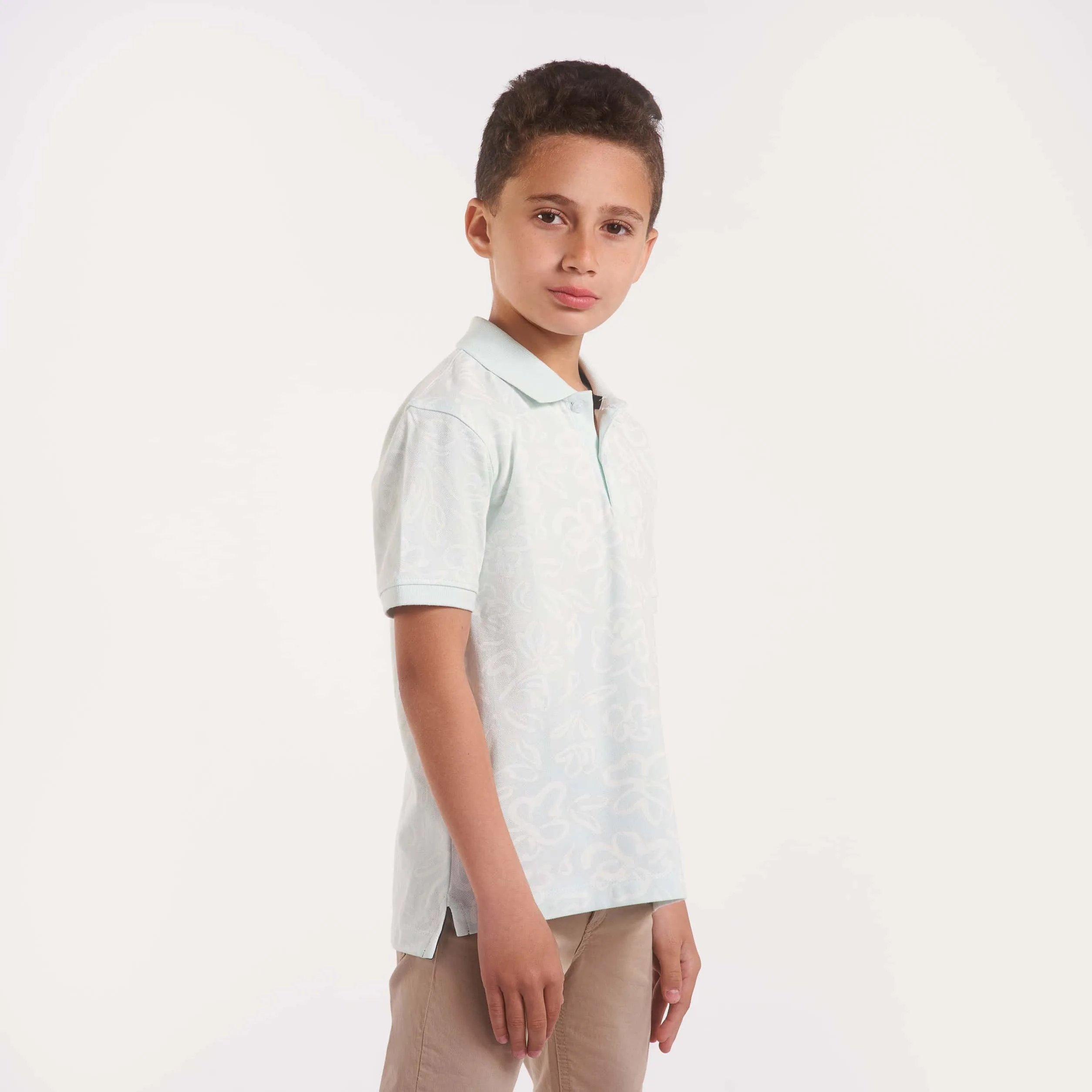 Boys all over print w/solid collar polo shirt (81)