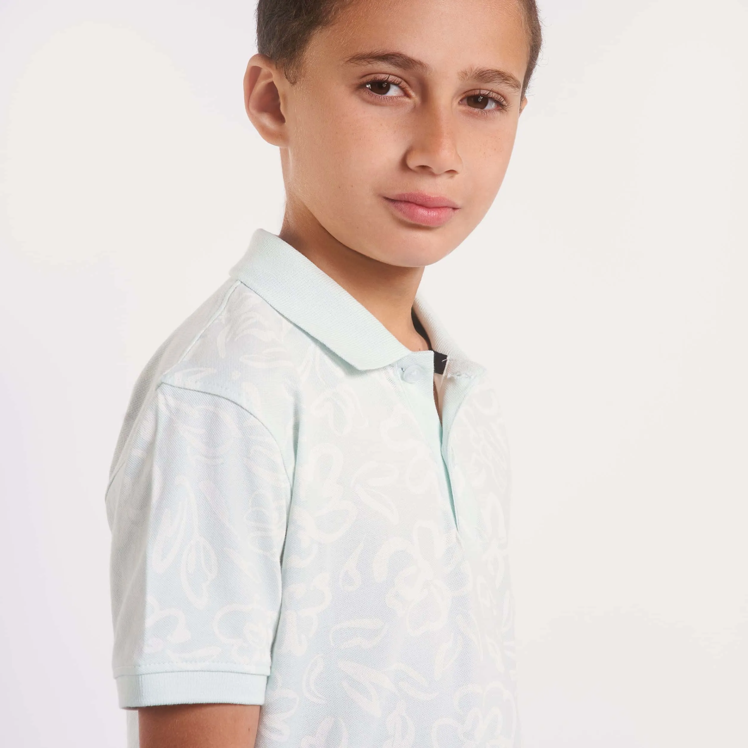 Boys all over print w/solid collar polo shirt (81)