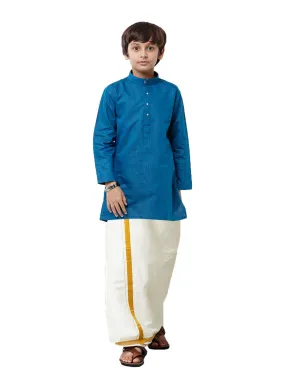 Boys Fantastic Kurta & Cream Dhoti Set Navy FS8