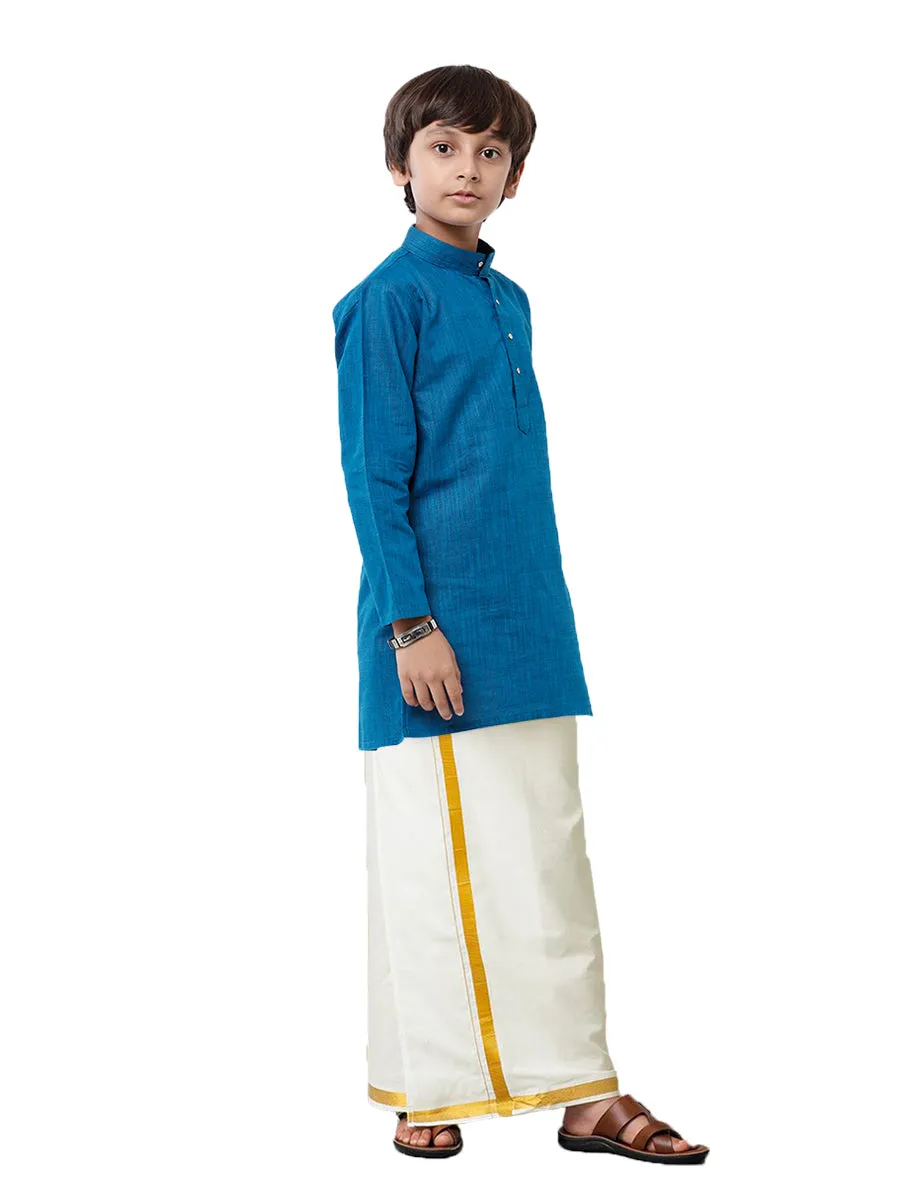 Boys Fantastic Kurta & Cream Dhoti Set Navy FS8