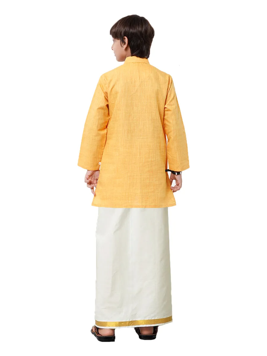 Boys Fantastic Kurta & Cream Dhoti Set Yellow FS1