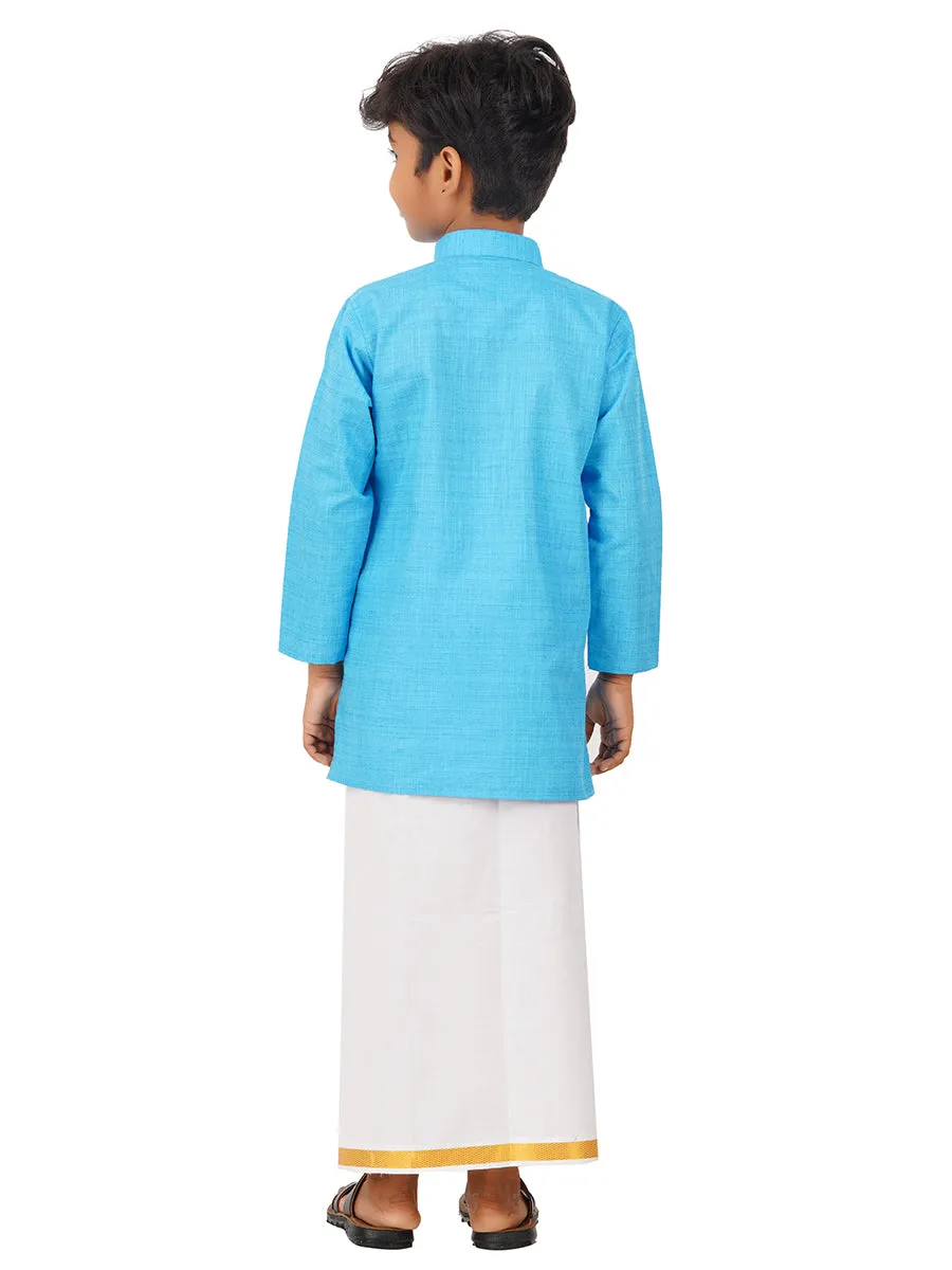 Boys Fantastic Kurta & White Dhoti Set Blue FS4