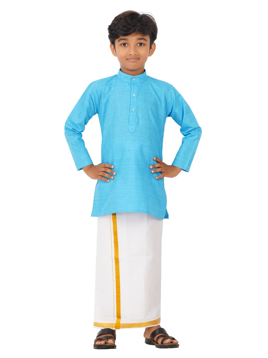 Boys Fantastic Kurta & White Dhoti Set Blue FS4