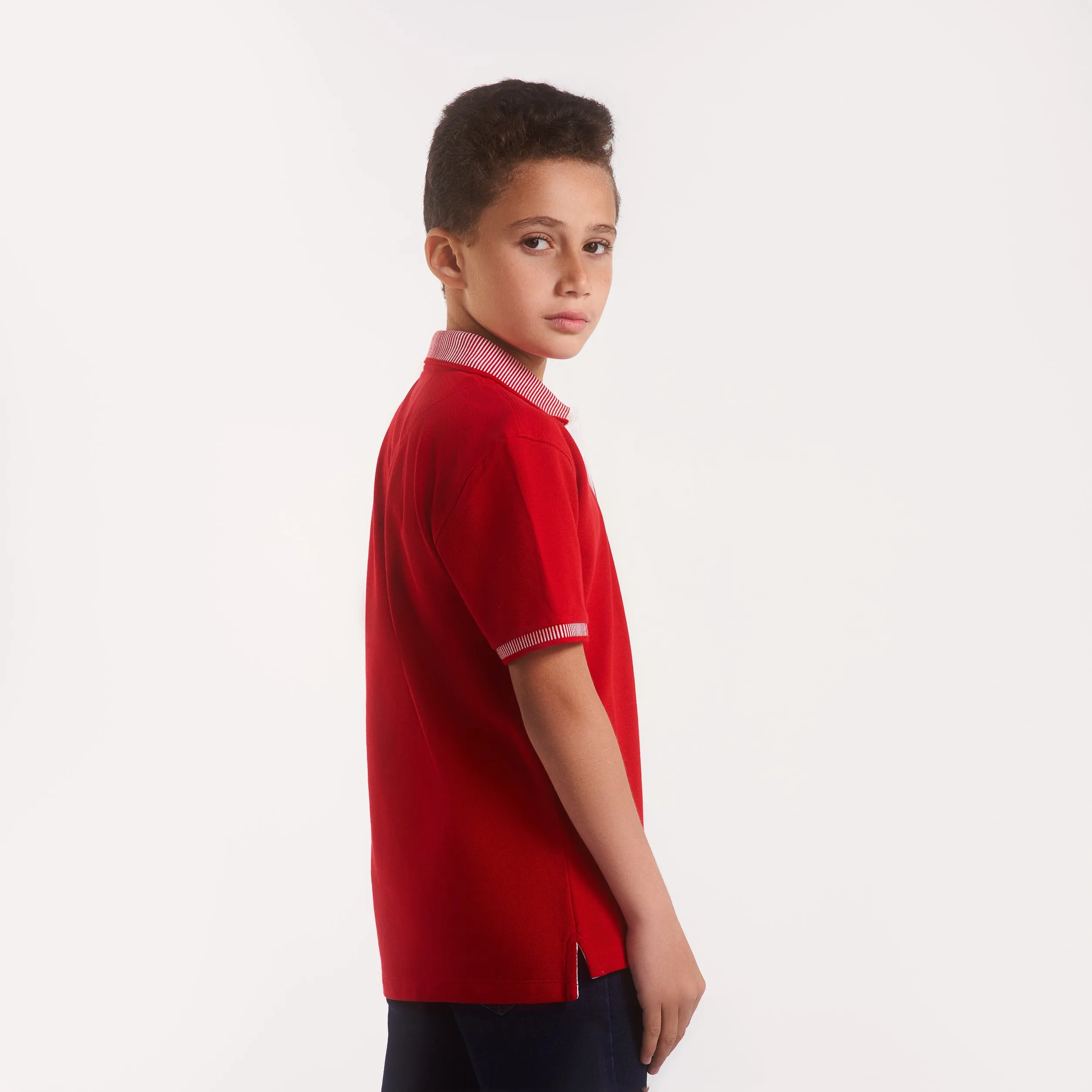 Boys striped collar w/contrast polo shirt (82)