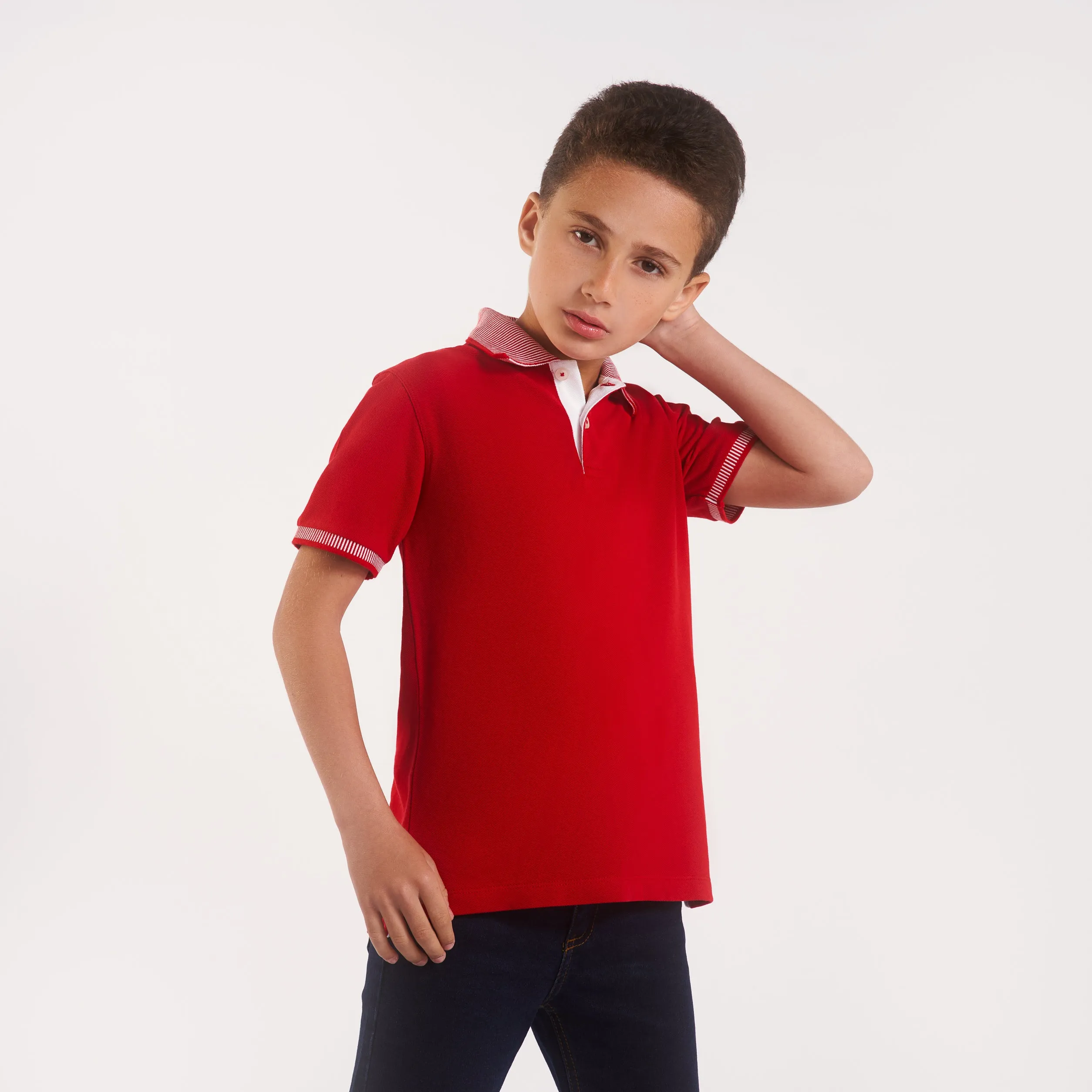 Boys striped collar w/contrast polo shirt (82)