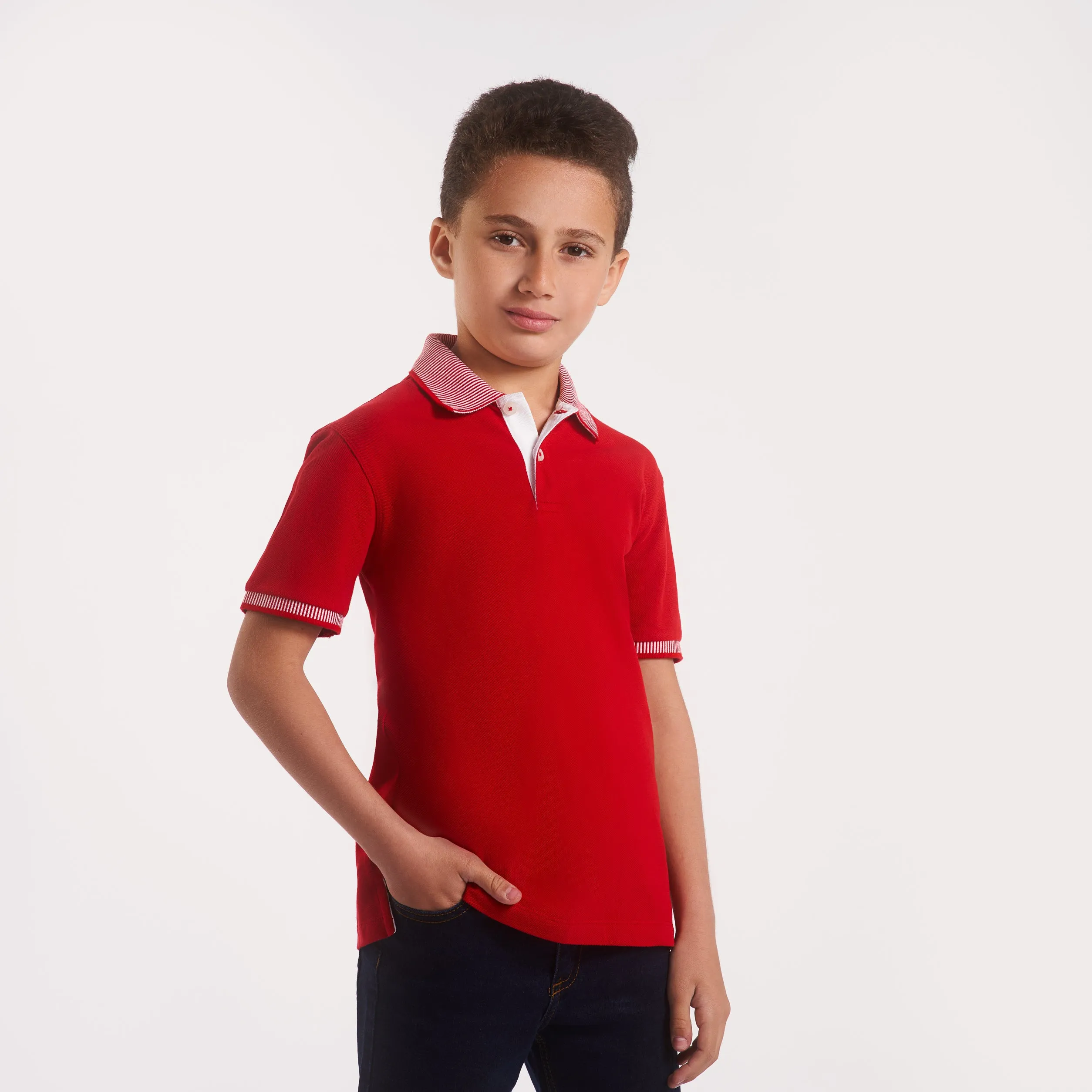 Boys striped collar w/contrast polo shirt (82)