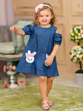 Bunny Bows Cold Shoulder Chambray Dress