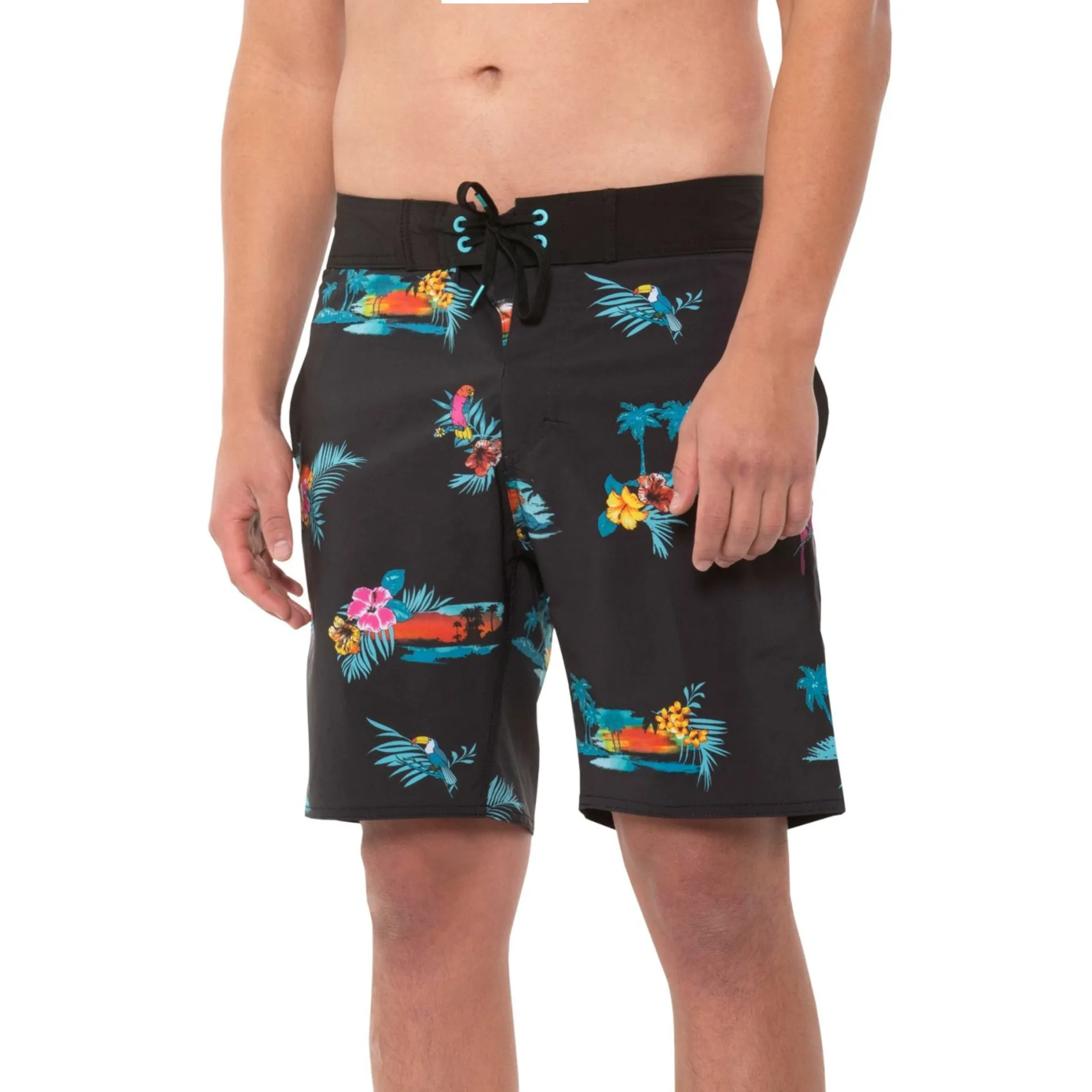 Burnside Men's Parrots Print Beach Trunks Swim Bottom Board Shorts