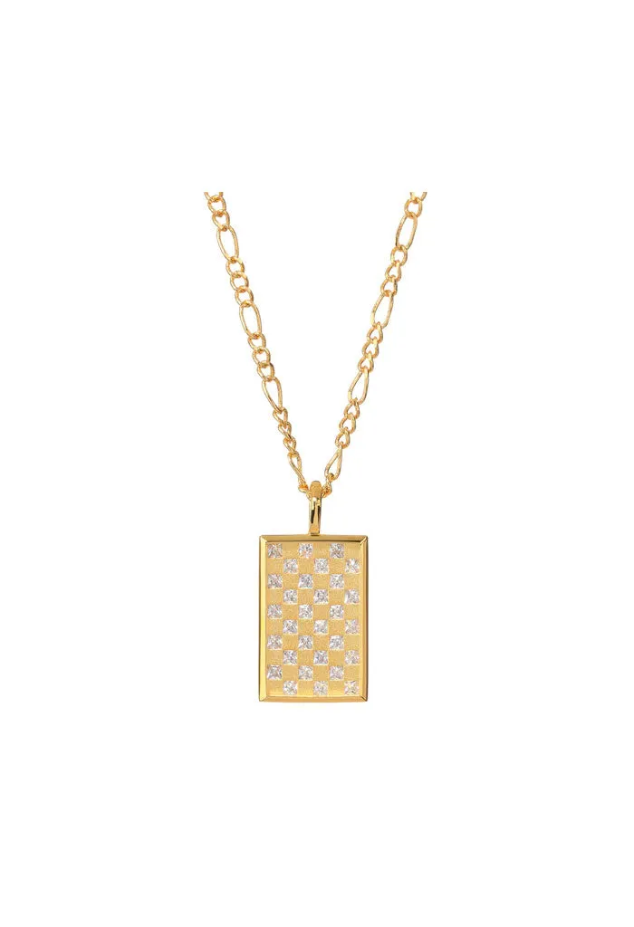 Checkerboard Dog Tag Necklace-Gold