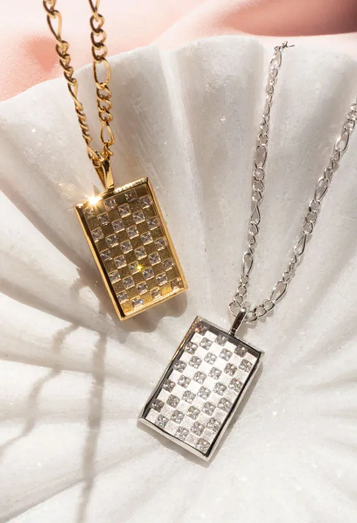 Checkerboard Dog Tag Necklace-Gold