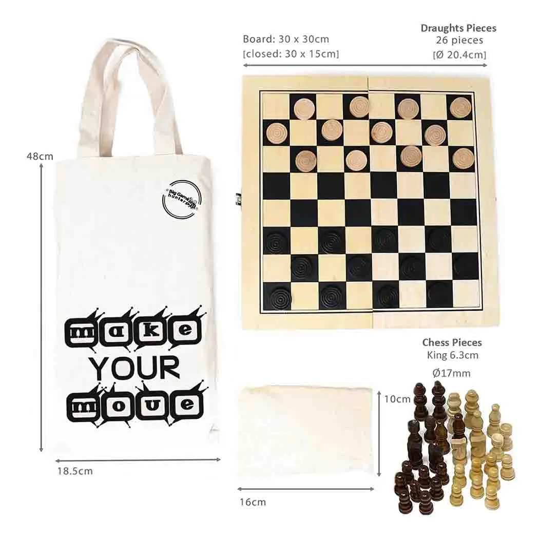 Chess and Draughts Set - Wooden 2-in-1 Set