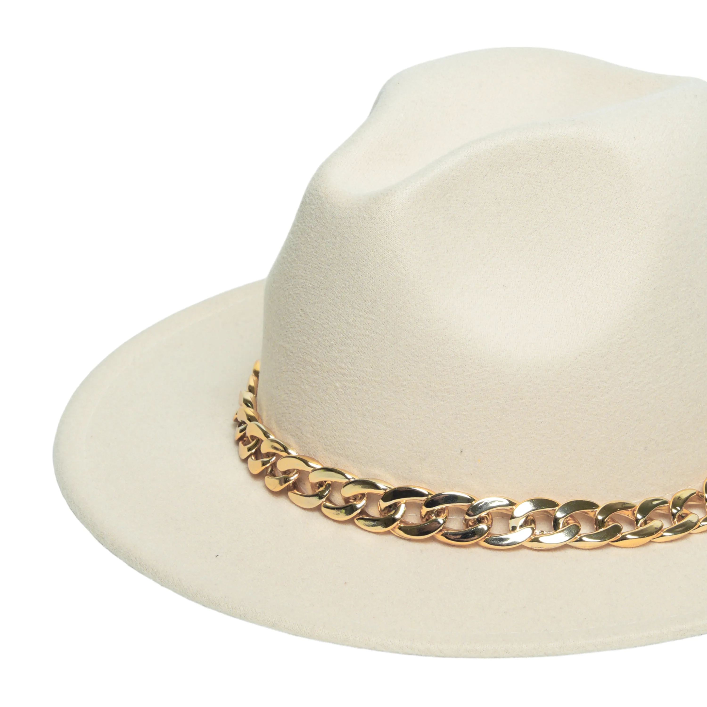 Chokore Classic Fedora Hat with Stylish Chain Belt (Beige)