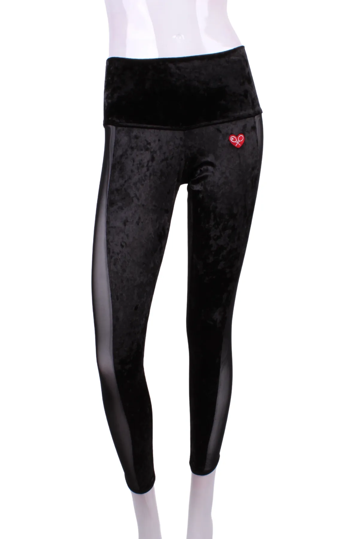 Crushed Velvet   Black Mesh Leg Lengthening Leggings