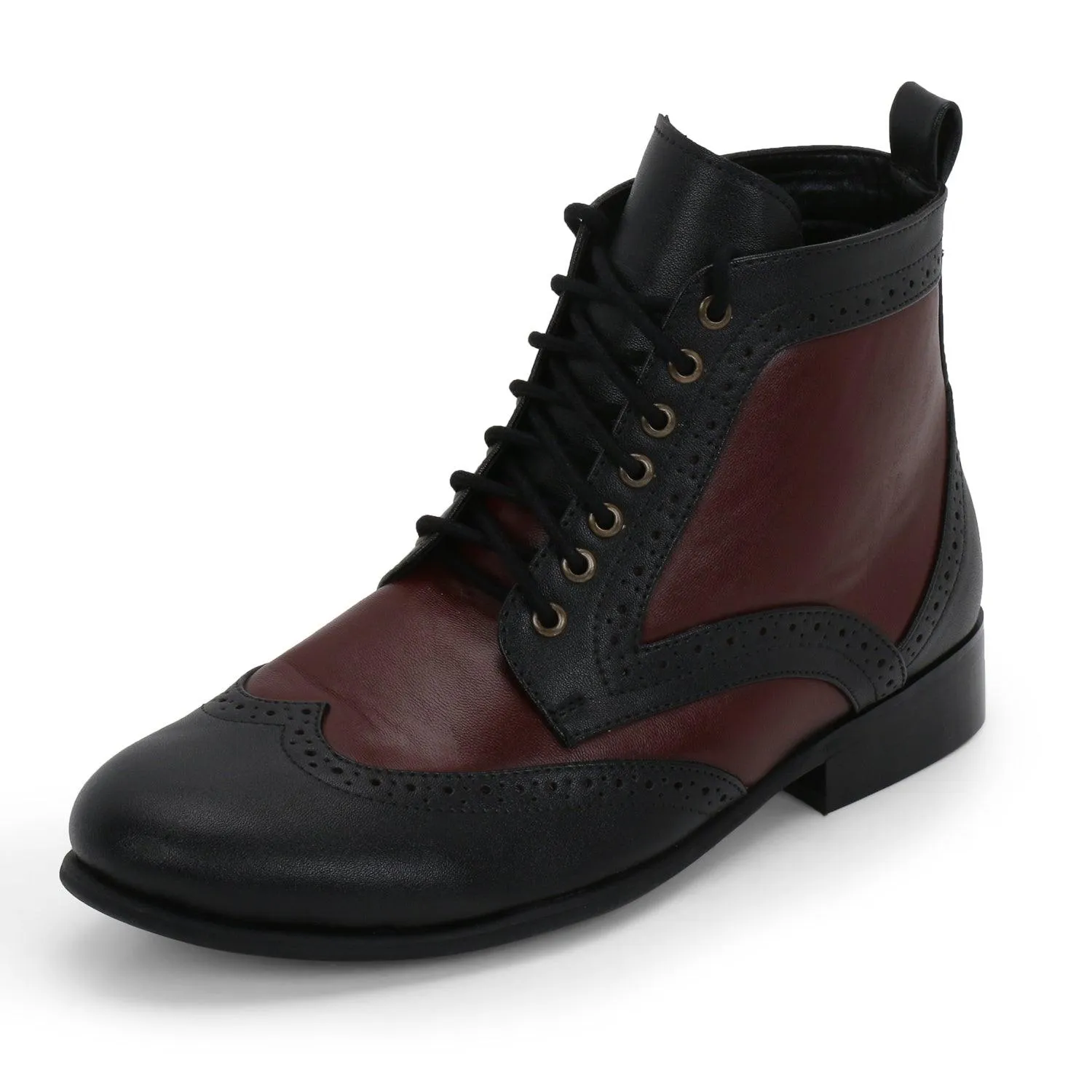 Dayton Black/Maroon Brogue Boots