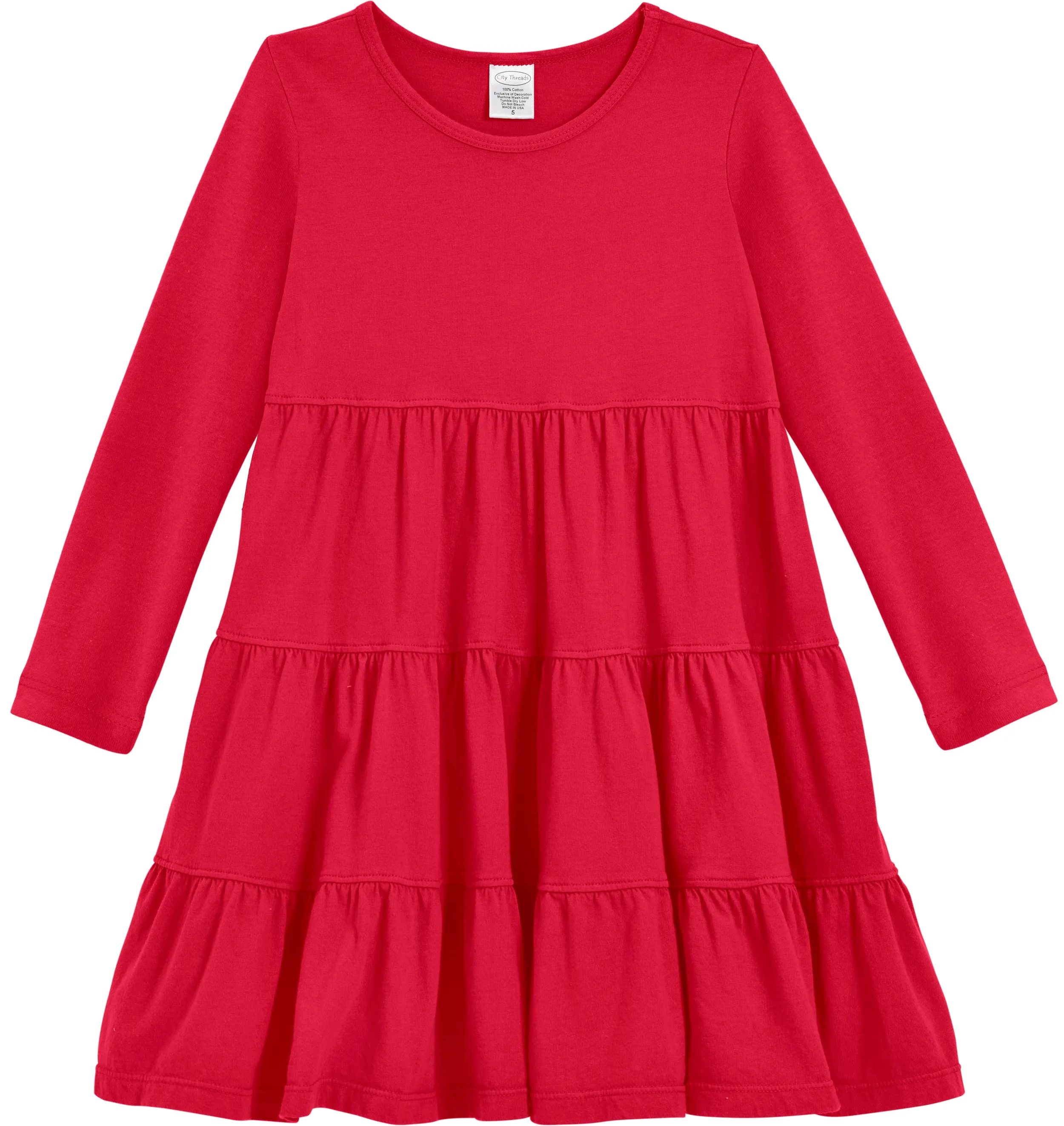 Girls Soft Cotton Jersey Long Sleeve Tiered Dress | Candy Apple