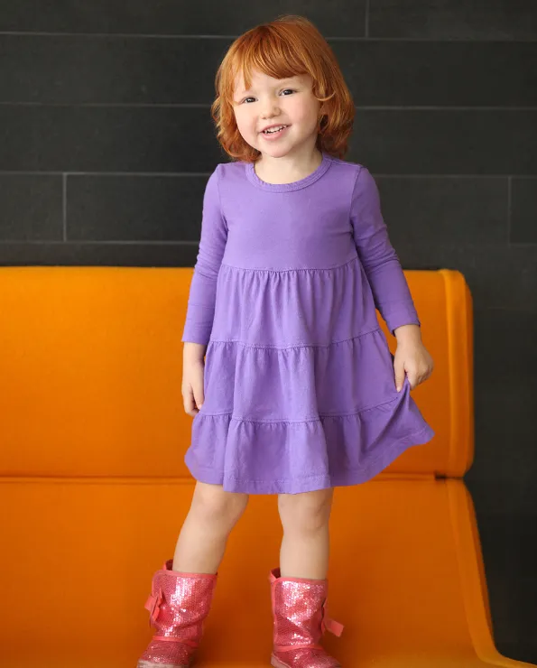 Girls Soft Cotton Jersey Long Sleeve Tiered Dress | Candy Apple