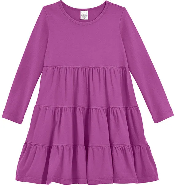 Girls Soft Cotton Jersey Long Sleeve Tiered Dress | Plum