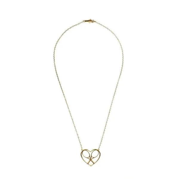 Heart   Rackets Solid Gold Tennis Necklace