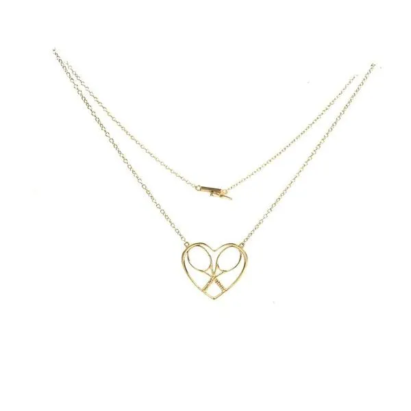 Heart   Rackets Solid Gold Tennis Necklace