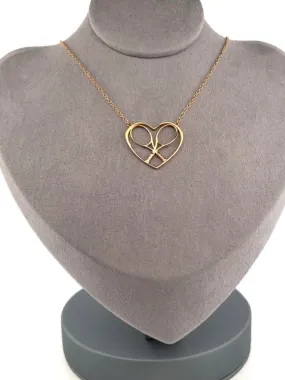 Heart   Rackets Solid Gold Tennis Necklace