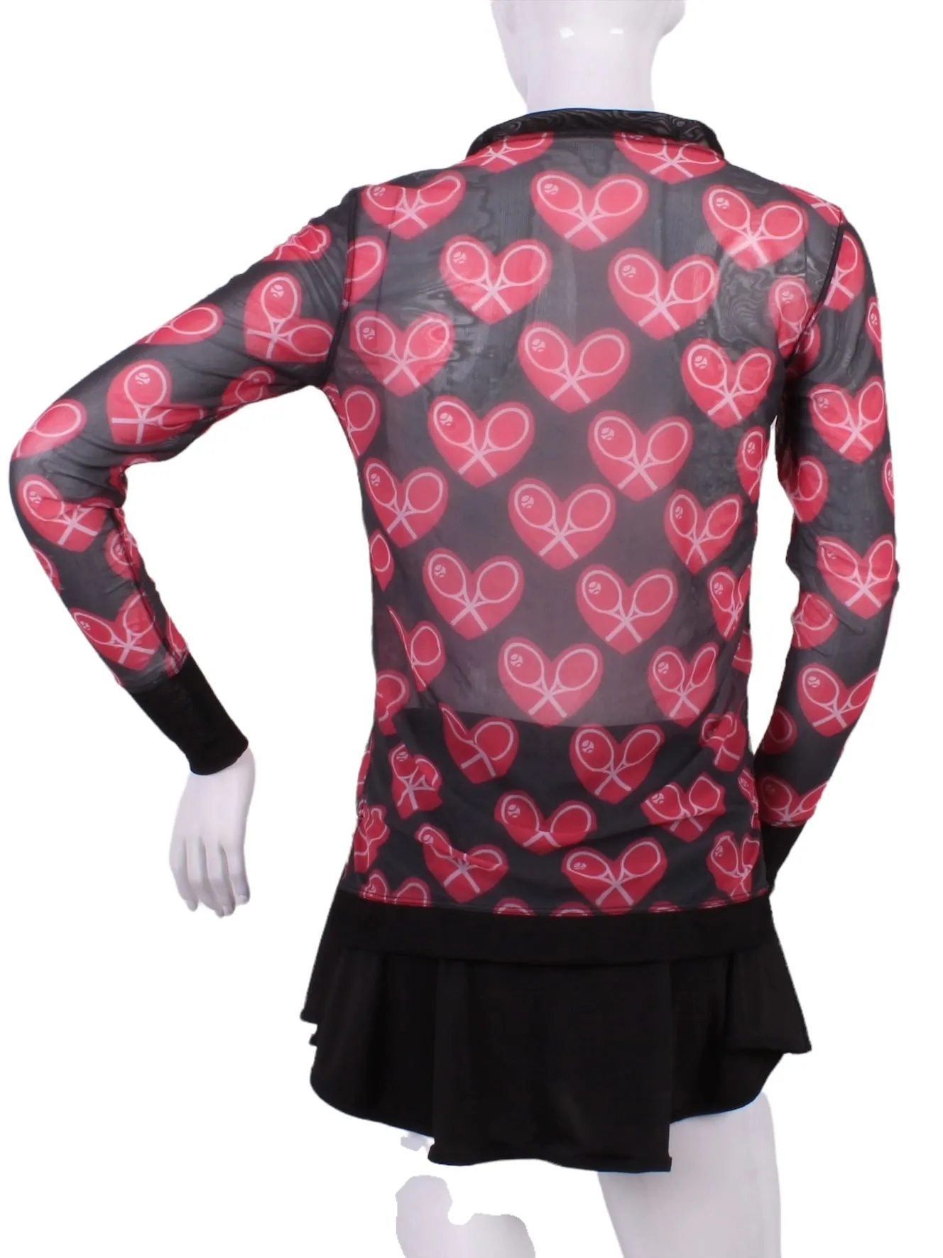 Limited Mid Heart Mesh Long Sleeve Very Vee   Black Mesh