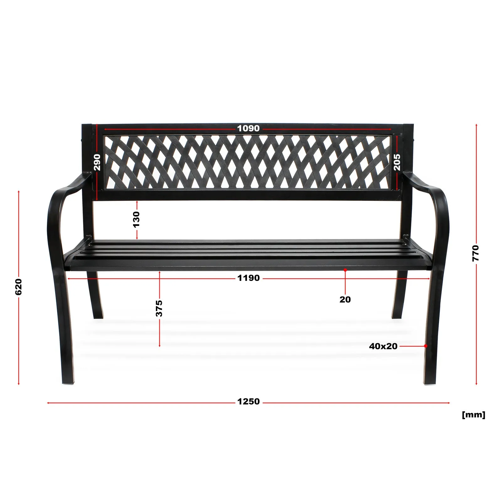 Metal Garden Bench with Lattice Design Back