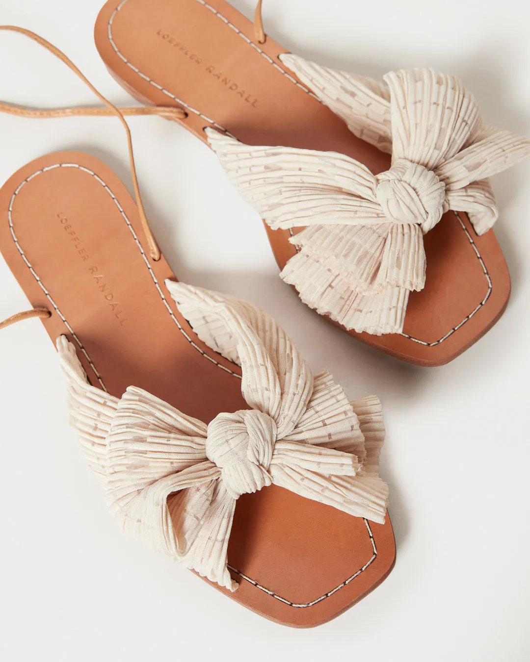 Peony Pleated Knot Wrapsandal Cream Plaid