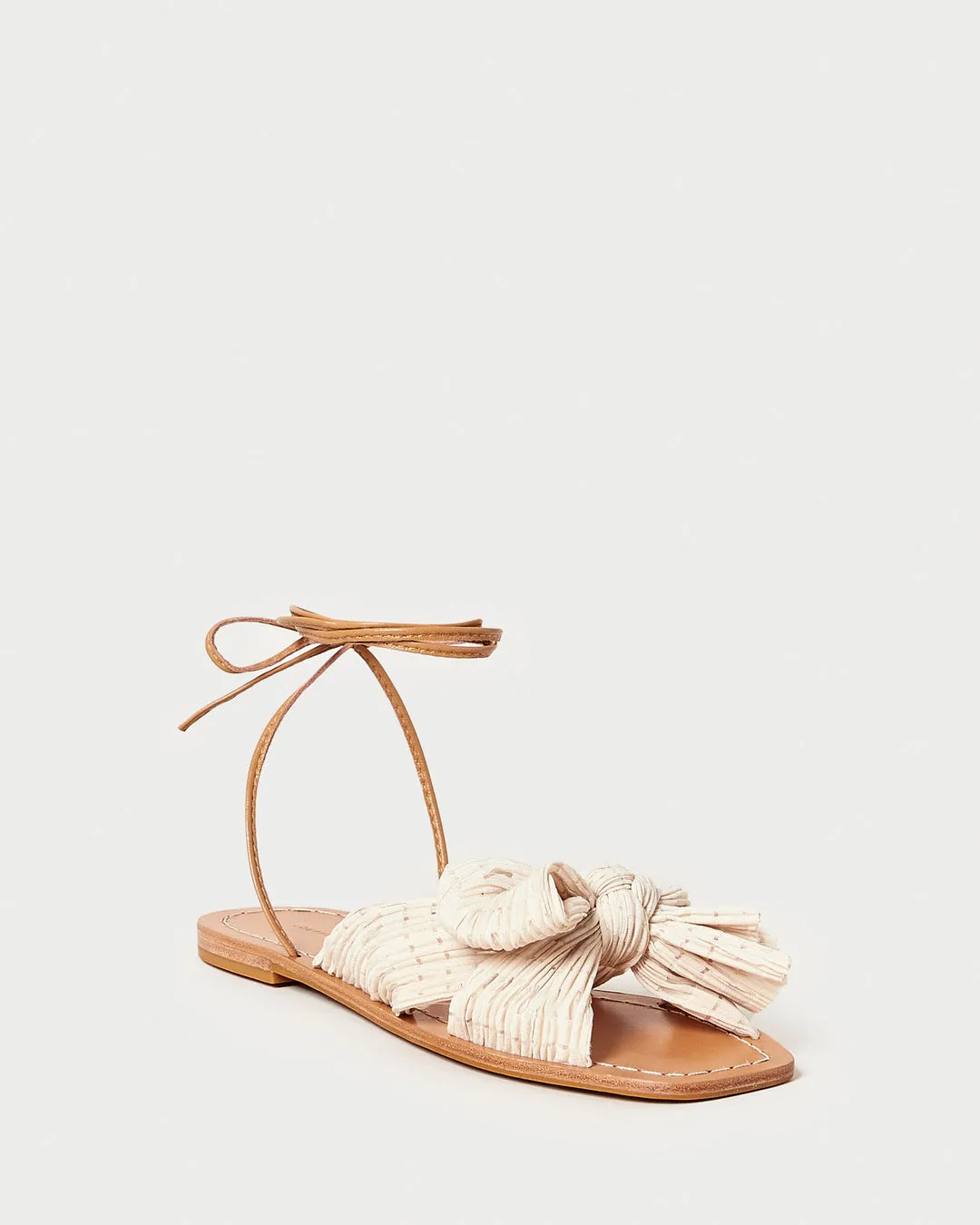 Peony Pleated Knot Wrapsandal Cream Plaid