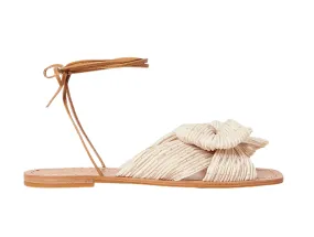 Peony Pleated Knot Wrapsandal Cream Plaid