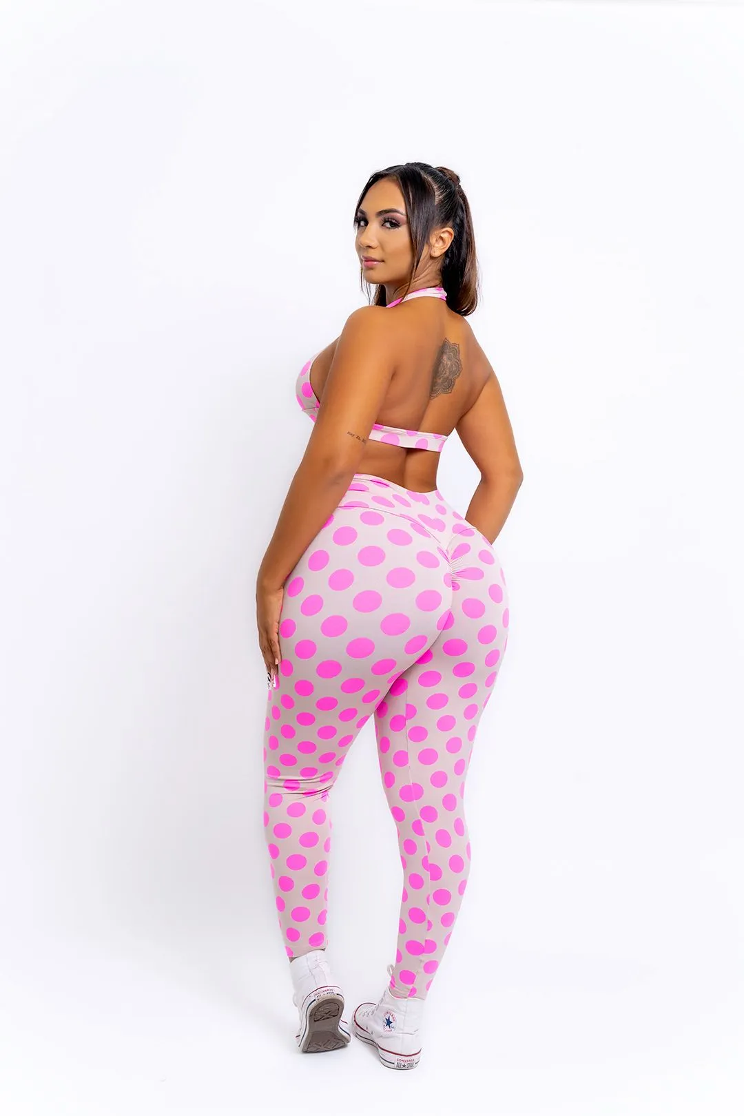 Pink big dots Leggings (Light Supplex)