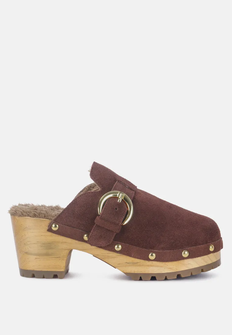 Prunus Buckled Suede Round Toe Mule Clogs By Ruw