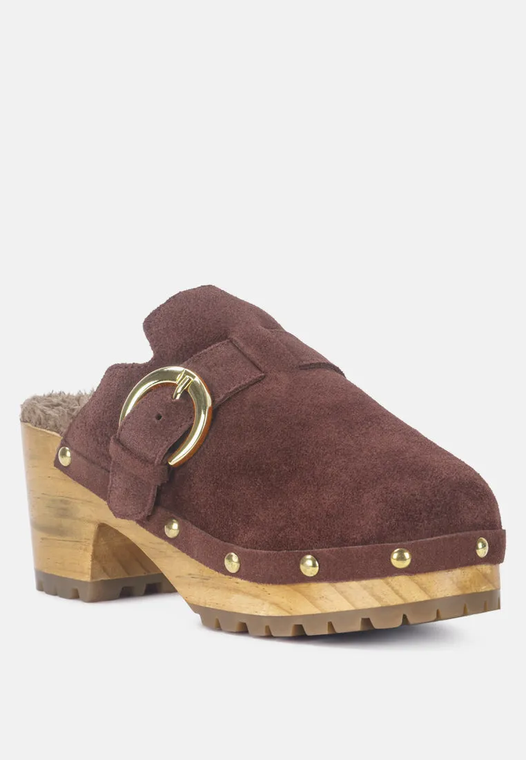 Prunus Buckled Suede Round Toe Mule Clogs By Ruw