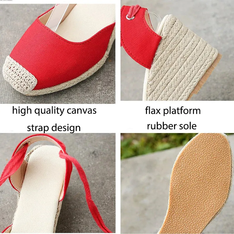 RYAMAG Women's Espadrilles Ankle Strap Sandals Comfortable Slippers Ladies Womens Casual Shoes Breathable Flax Hemp Canvas Pumps