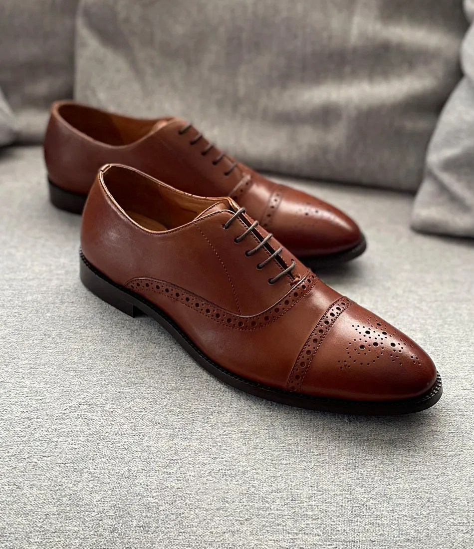 Semi-Brogue Oxfords - Caramel