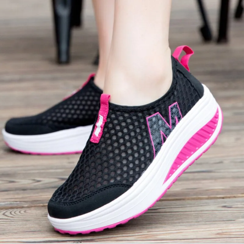 Shoes Women Mesh Flat Sneakers Platform Loafers Breathable Air Mesh Swing Wedges Breathable Flats